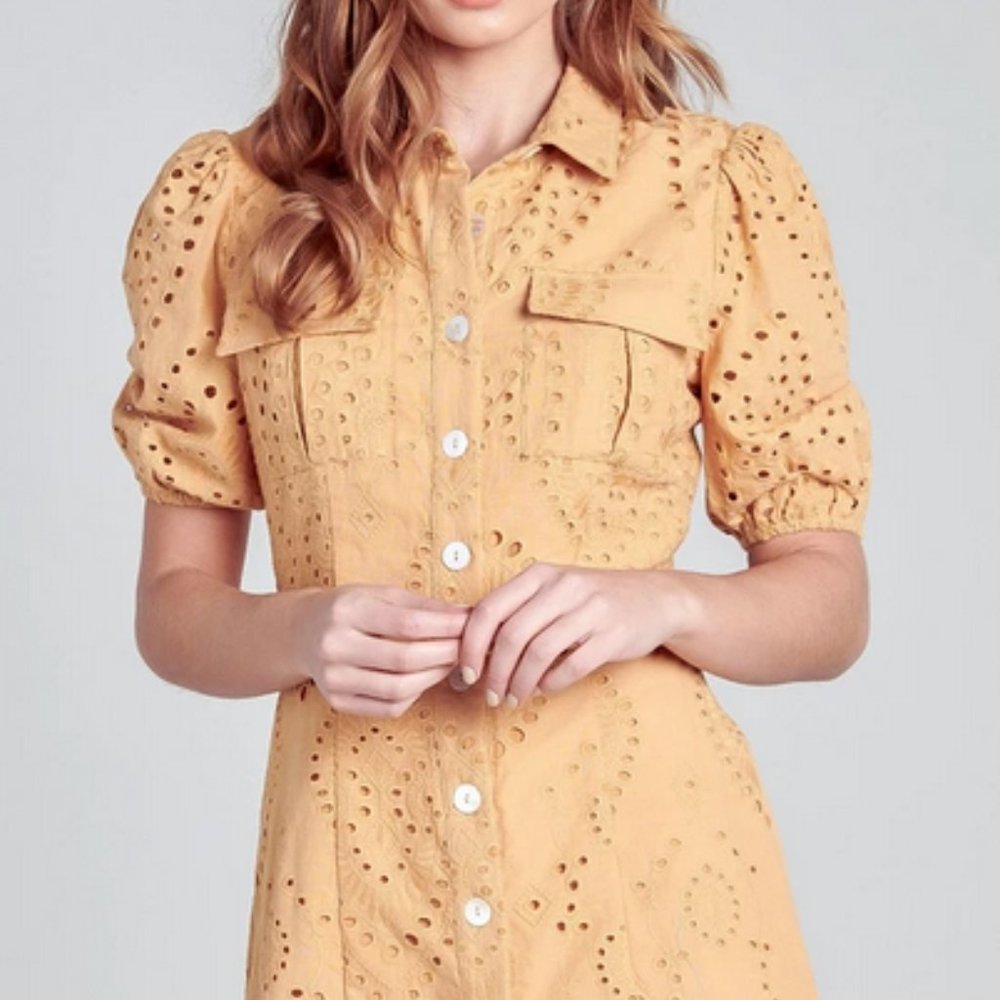 Mustard Yellow Eyelet Dress